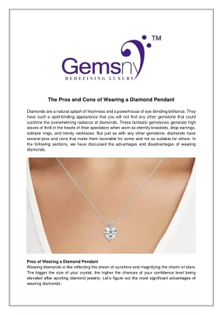 Advantages and Disadvantages of Wearing a Diamond Pendant