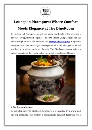 Lounge in Pitampura Where Comfort Meets Elegance at The DineRoom