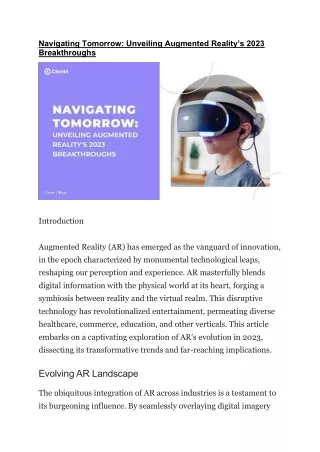 Navigating Tomorrow: Unveiling Augmented Reality’s 2023 Breakthrough
