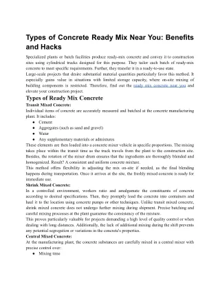 Types of Concrete Ready Mix Near You_ Benefits and Hacks