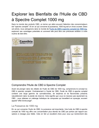 Explorer les Bienfaits de l'Huile de CBD à Spectre Complet 1000 mg