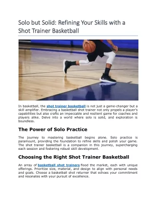 Solo but Solid: Refining Your Skills with a Shot Trainer Basketball