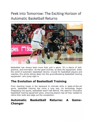 Peek into Tomorrow: The Exciting Horizon of Automatic Basketball Returns