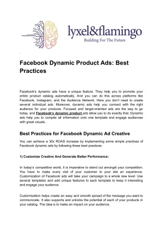 Facebook Dynamic Product Ads Best Practices By Lyxel&Flamingo