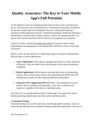 Quality Assurance - The Key to Your Mobile App's Full Potential
