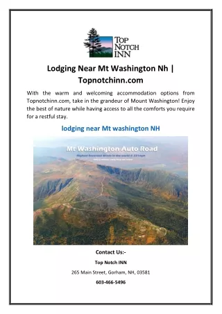 Lodging Near Mt Washington Nh | Topnotchinn.com