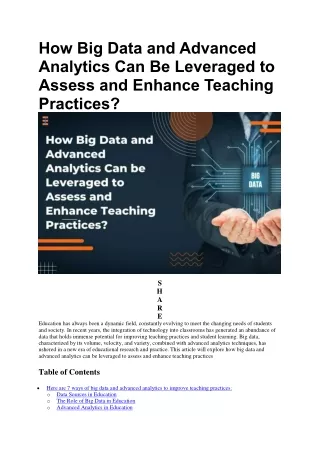 Big Data and Advanced Analytics For Improving Teaching Practices In 2023