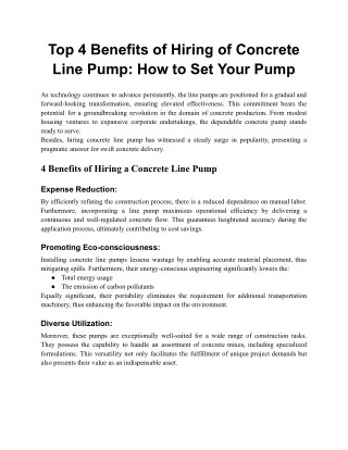 Top 4 Benefits of Hiring of Concrete Line Pump_ How to Set Your Pump