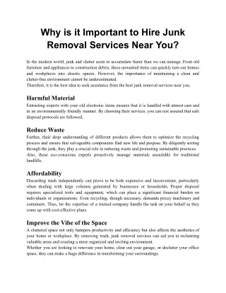 Why is it Important to Hire Junk Removal Services Near You