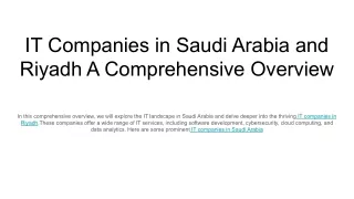 IT Companies in Saudi Arabia and Riyadh A Comprehensive Overview