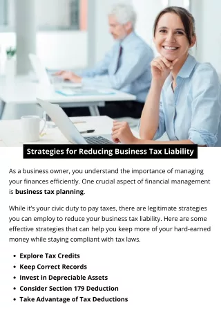 Strategies for Reducing Business Tax Liability