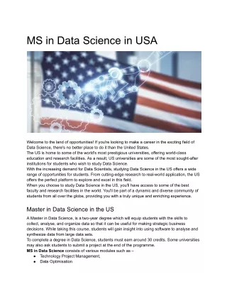 Masters in Data Science in USA