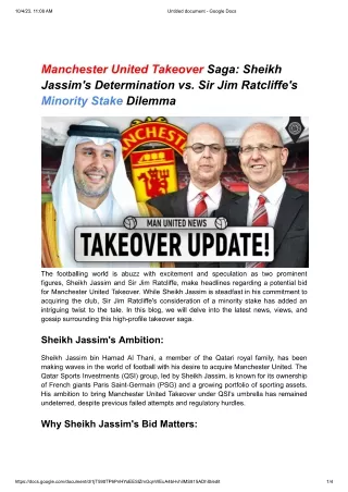 Manchester United Takeover Saga- Sheikh Jassim's Determination vs. Sir Jim Ratcliffe's Minority Stake Dilemma