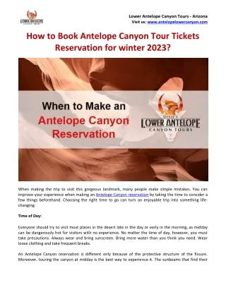 How to Book Antelope Canyon Tour Tickets Reservation for winter 2023