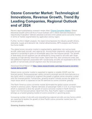 Ozone Converter Market Technological Innovations, Revenue Growth 2024