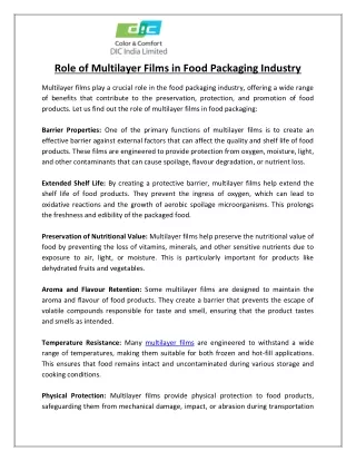 Role of Multilayer Films in Food Packaging Industry
