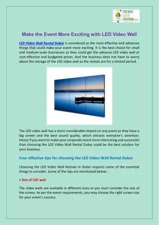 Make the Event More Exciting with LED Video Wall