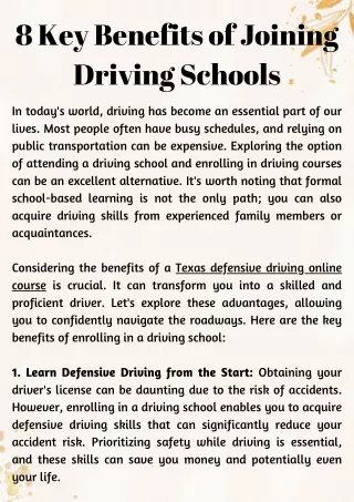 8 Key Benefits of Joining Driving Schools