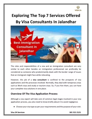 Exploring The Top 7 Services Offered By Visa Consultants In Jalandhar