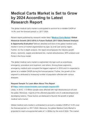 Medical Carts Market is Set to Grow by 2024 According to Latest Research Report