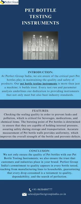 Pet bottle testing instruments | Perfect Group India