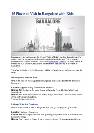 15 Places to Visit in Bangalore with Kids