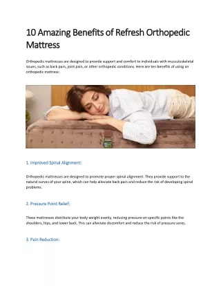 10 Amazing Benefits of Refresh Orthopedic Mattress