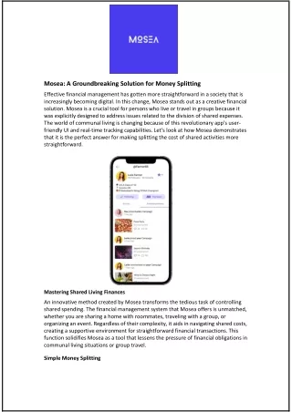 Mosea: A Groundbreaking Solution for Money Splitting