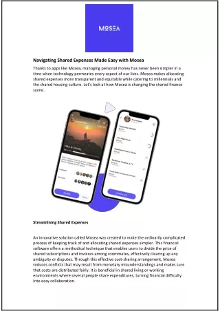 Navigating Shared Expenses Made Easy with Mosea