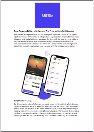 Ease Your Rent Responsibilities with Mosea: The Premier Rent Splitting App