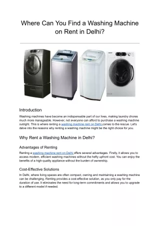 Where Can You Find a Washing Machine on Rent in Delhi