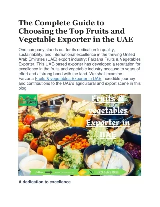 The Complete Guide to Choosing the Top Fruits and Vegetable Exporter in the UAE