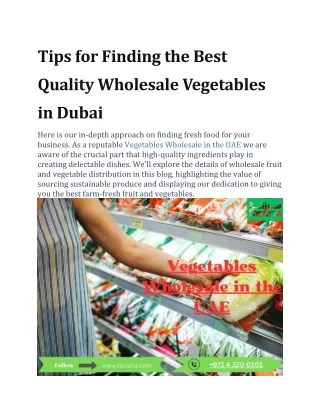 Tips for Finding the Best Quality Wholesale Vegetables in Dubai