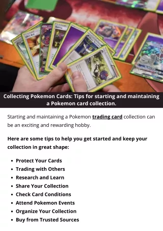 Collecting Pokemon Cards Tips for starting and maintaining a Pokémon card collection.