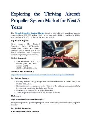 Exploring the Thriving Aircraft Propeller System Market for Next 5 Years