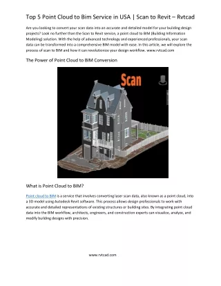 Top 5 Point Cloud to Bim Service in USA Scan to Revit  Rvtcad
