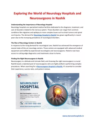 Exploring the World of Neurology Hospitals and Neurosurgeons in Nashik