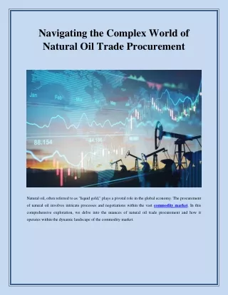 Navigating the Complex World of Natural Oil Trade Procurement