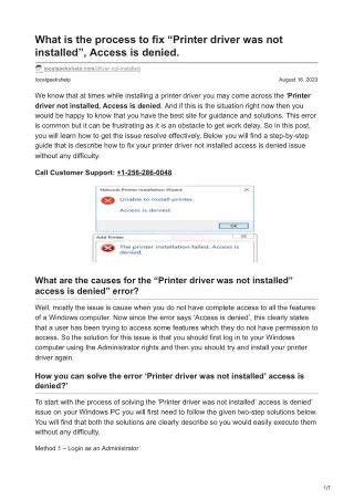 What is the process to fix Printer driver was not installed Access is denied