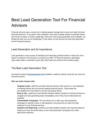 Best Lead Generation Tool For Financial Advisors