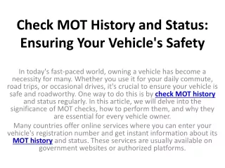 Check MOT History and Status Ensuring Your Vehicle's Safety