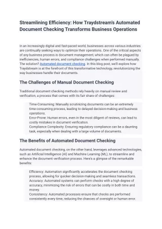 Traydstream's Automated Document Checking Transforms Business Operations