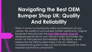 Navigating the Best OEM Bumper Shop UK Quality And Reliability