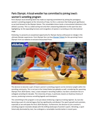 Paris Olympic A local wrestler has committed to joining Iowa's women's wrestling program