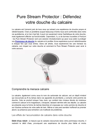 Pure Stream Protector  Défendez votre douche du calcaire