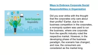 Ways to Embrace Corporate Social Responsibilities in Organization