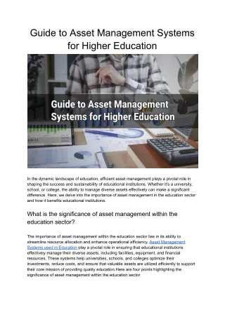 Guide to Asset Management Systems for Higher Education