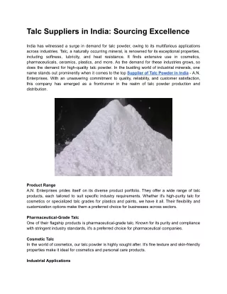 Talc Suppliers in India: Sourcing Excellence