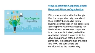 Ways to Embrace Corporate Social Responsibilities in Organization