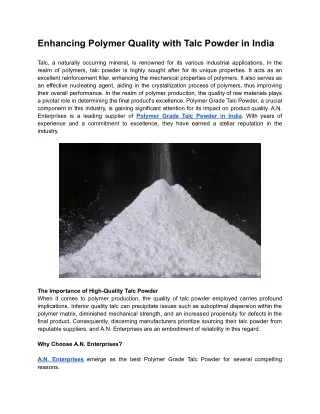 Enhancing Polymer Quality with Talc Powder in India